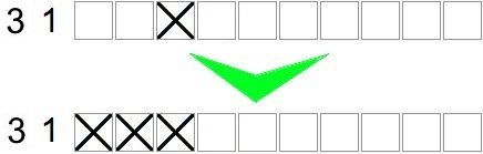 Cross out the beginning of a row